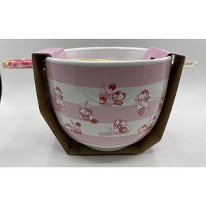 Hello Kitty Sanrio Ceramic Ramen Noodles Bowl 20 oz & Chopsticks - NEW SEALED